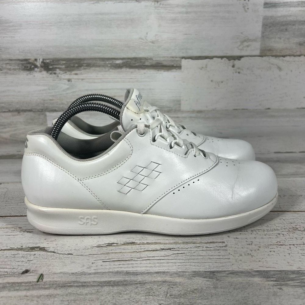 Sas Mens Lace-Up Bone Leather Walking Sneakers White Size‎ 8.5